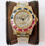 (ROF) AAA Replica Rolex GMT-Master 2 Custom Made Watch Full Diamond Dial Rainbow Bezel